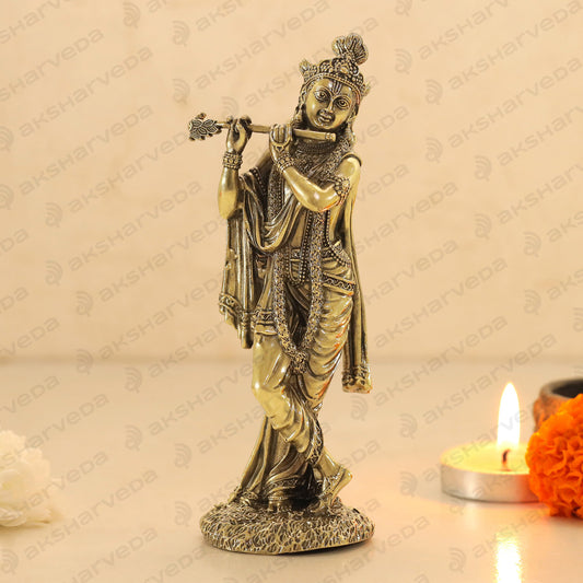 Intricate Brass Lord Krishna Idol | 5 Inches