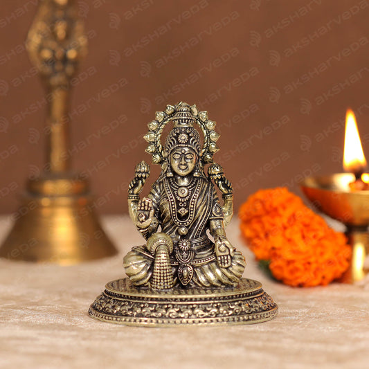 Intricate Brass Laxmi Ji Murti in Blessing Mudra | 2.5 Inches
