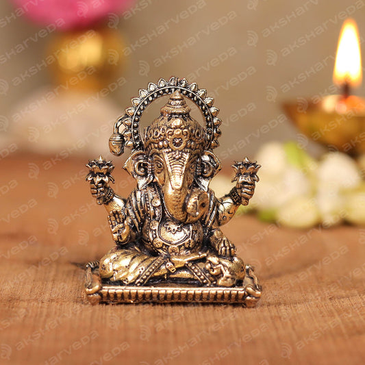 Intricate Brass Dagdusheth Ganpati Murti | 2 Inches