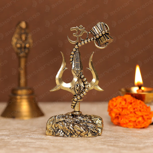 Intricately Crafted Brass Lord Shiva Trishul Idol | 4 Inches