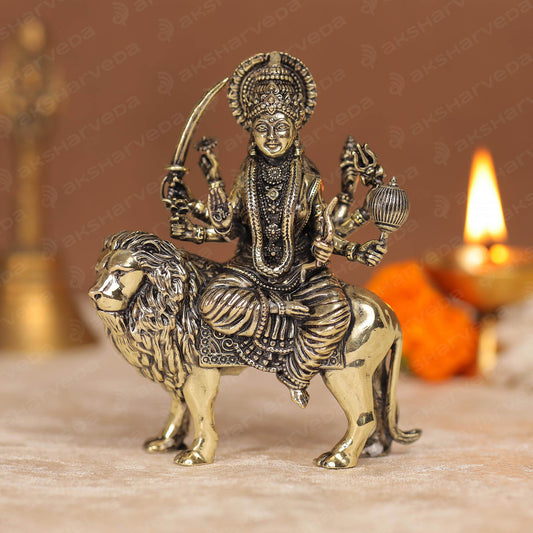 Intricately Designed Brass Durga Maa Murti | 4 inches