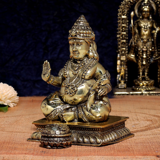 Intricate Brass Kuber Murti in Blessing Mudra | 4 Inches