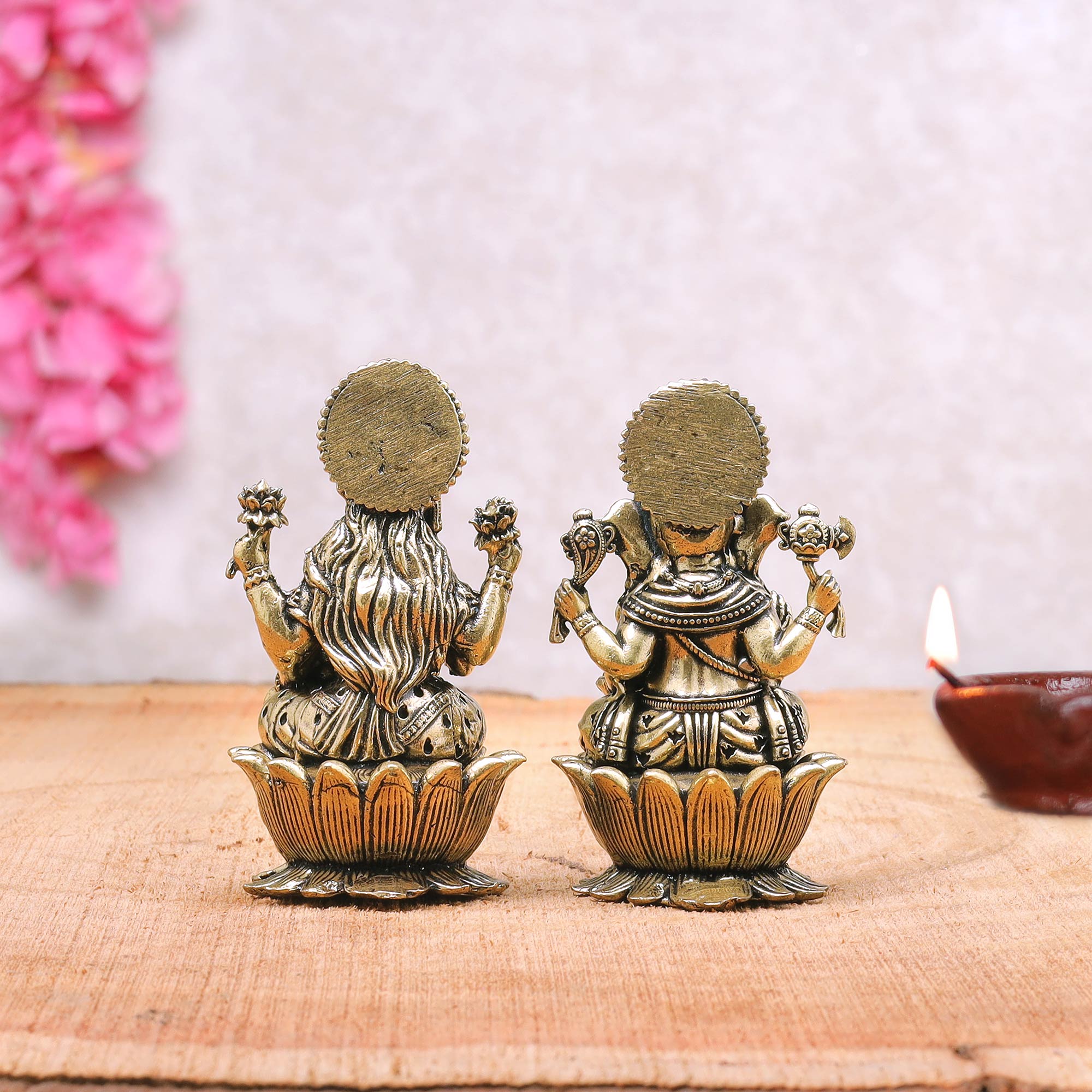 Intricate Brass Laxmi Ganesh Idol Pair | 2.5 Inches – Aksharveda