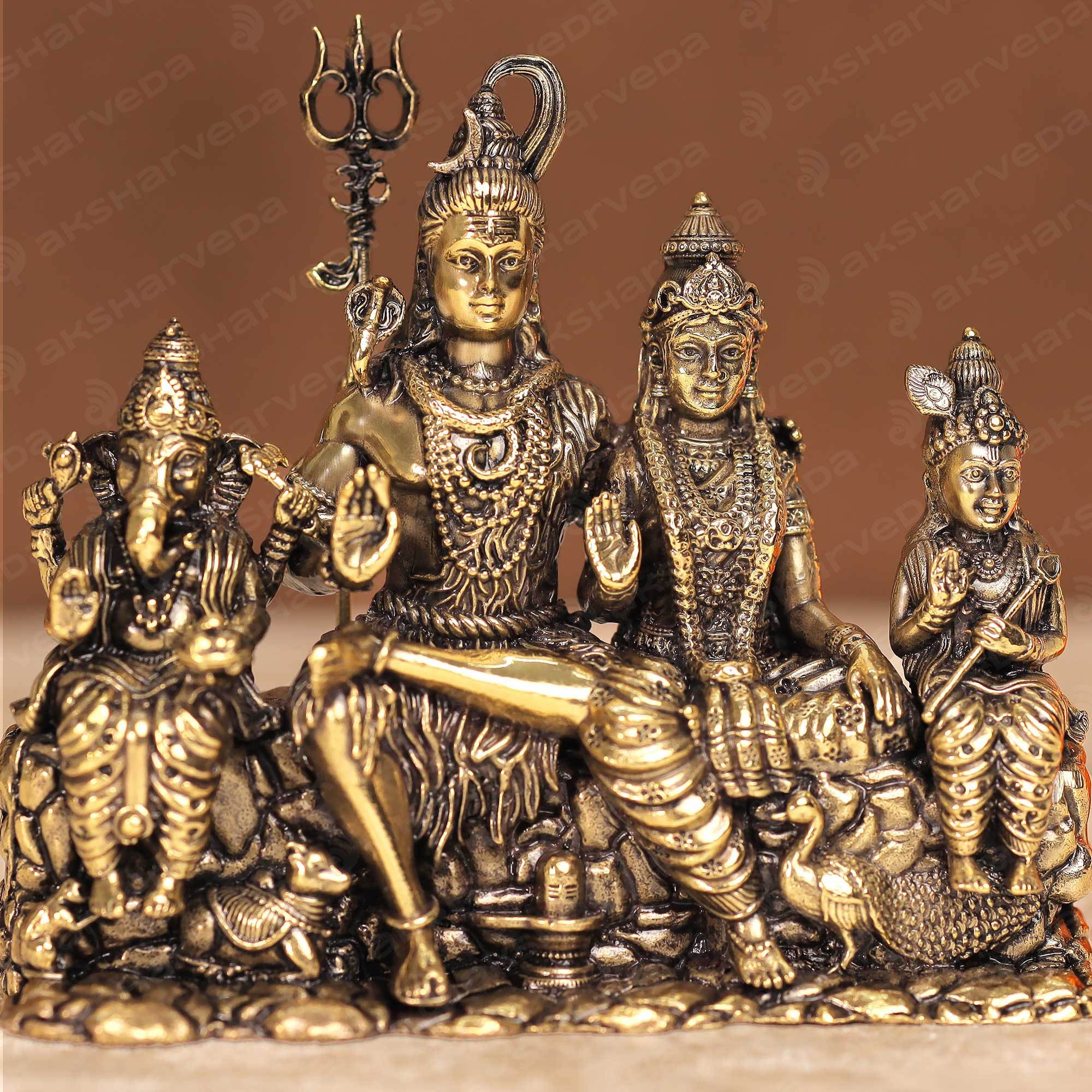 Intricately Designed Brass Shiv Parivar Murti | 3.5 Inch – Aksharveda