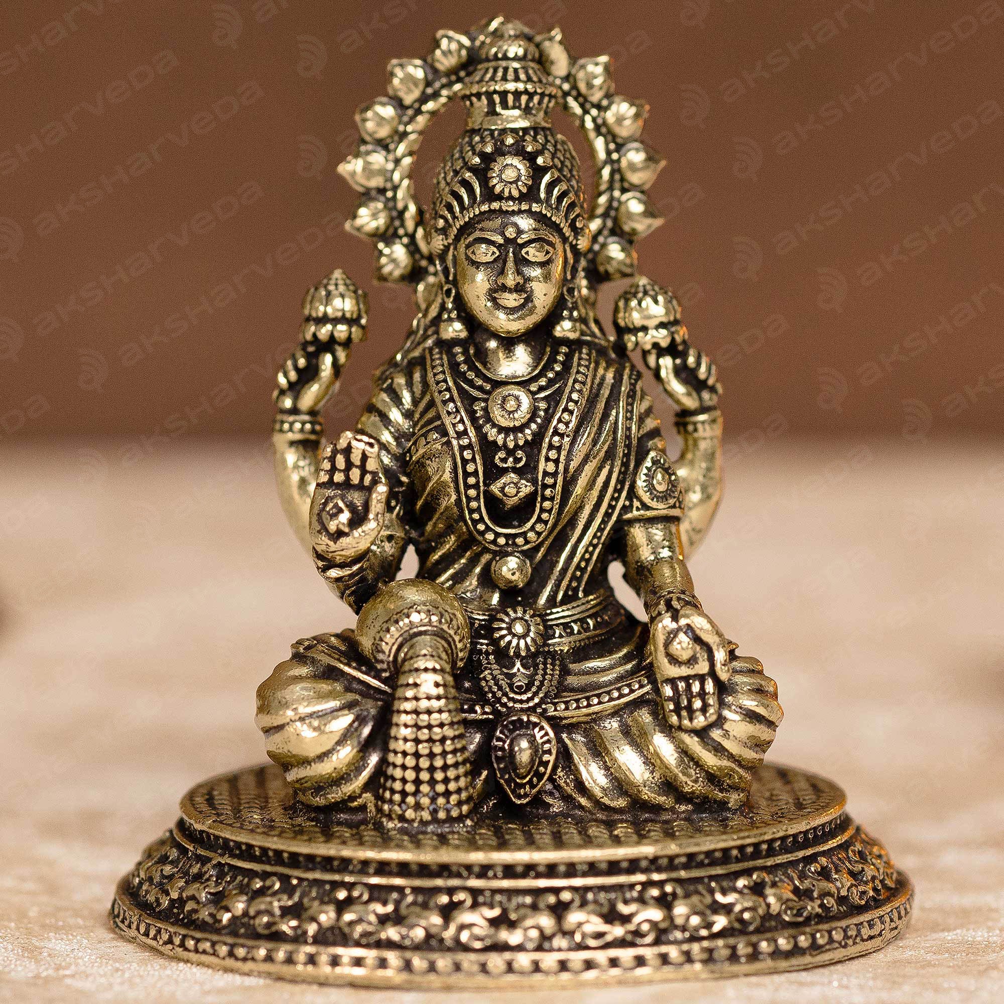 Intricate Brass Laxmi Ji Murti in Blessing Mudra | 2.5 Inches