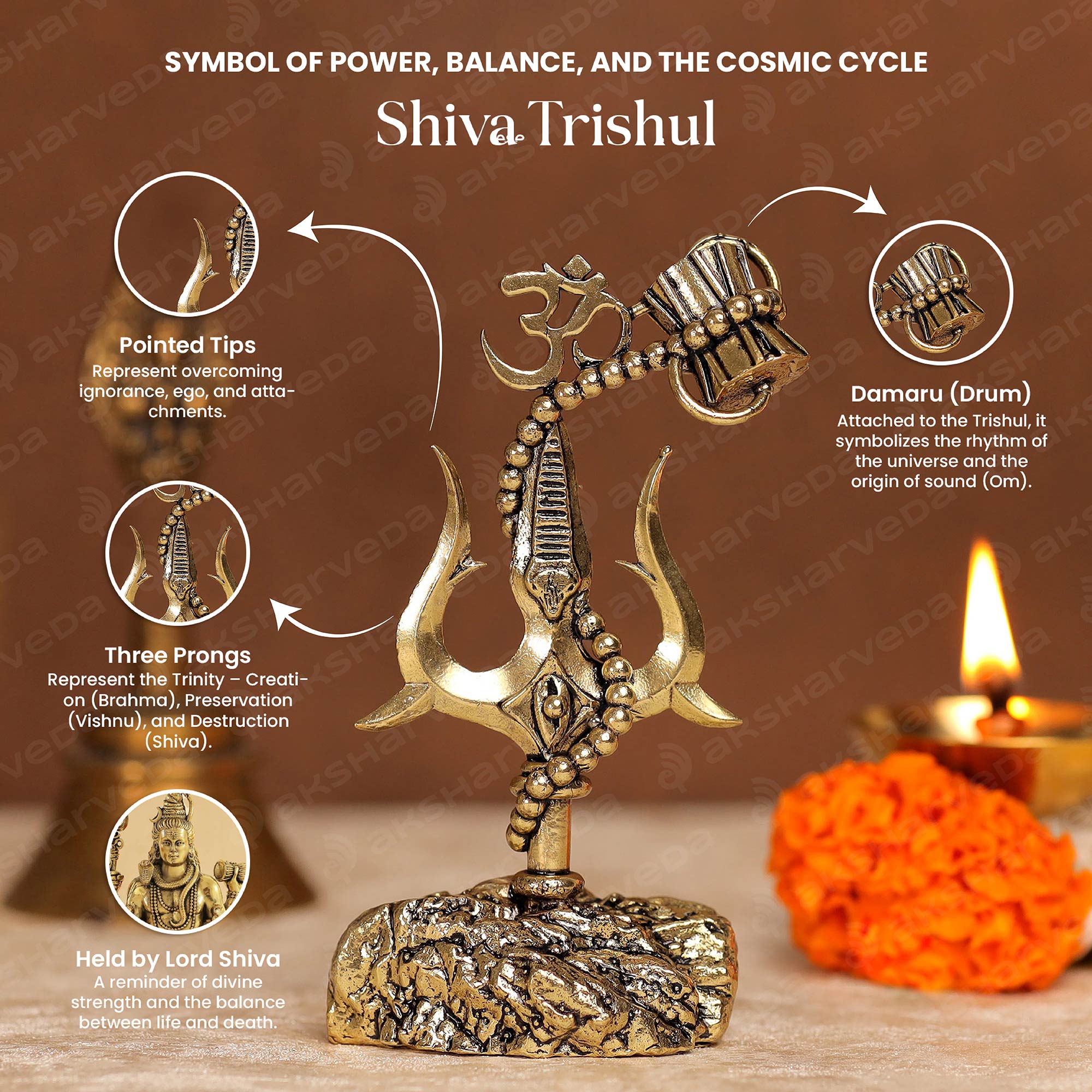 Intricately Crafted Brass Lord Shiva Trishul Idol | 4 Inches
